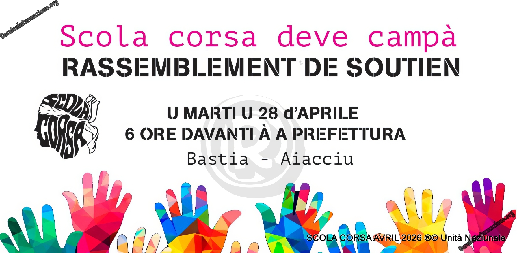 Affiche mobilisation Scola Corsa Bastia Ajaccio 28 avril